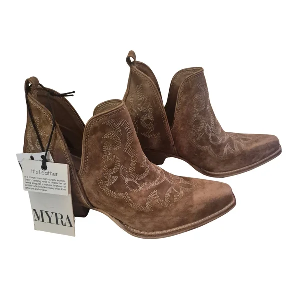 Myra Brown Leather Western Bootie - Picture 1 of 3